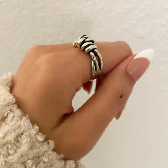 925 Sterling Silver Knot Ring Stackable Ring Chunky Ring Band Twist Ring - Picture 8 of 10